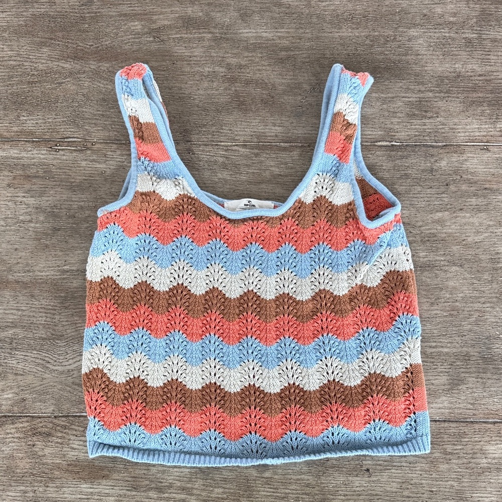 Rip Curl Coral and Blue Knit Crop Top